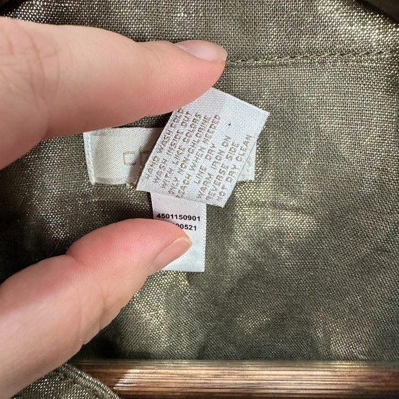 Chicos Metallic Gold Utility‎ Vest Womens 1 Medium Sleeveless Linen Blend Glam - Picture 3 of 6